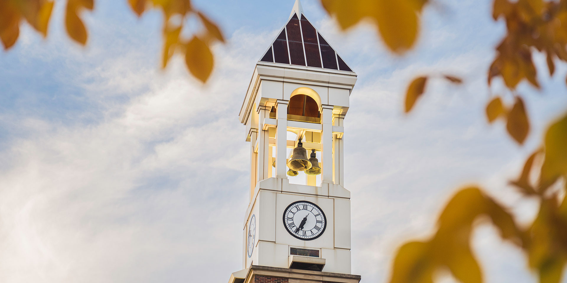 The Purdue University bell tower in fall